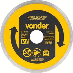 Disco de Corte Diamantado 110MM Com Furo de 20MM e Anel Contínuo V1 Vonder