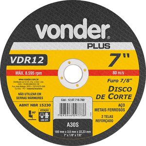 Disco De Corte Plus 180MM x 3,2MM x 22,23MM VDR12 Vonder