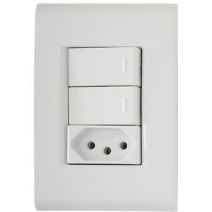 Conjunto 2 Interruptores e 1 Tomada Simples Liz 4x2 2P+T 10A 250V Branco Tramontina