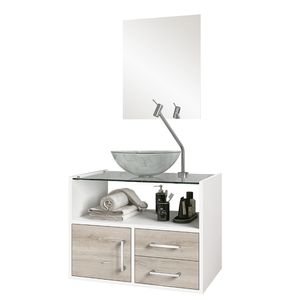 Kit Gabinete C/ Cuba e Espelho 45x60x40cm Glass Branco/Brunelo Astral Design