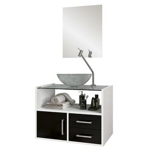 Kit Gabinete C/ Cuba e Espelho 45x60x40cm Glass Branco/Preto Astral Design