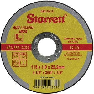 Disco de Corte Abrasivo 115mm DAC 115-14 Starrett