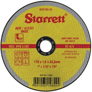 Disco de Corte Abrasivo 178mm DAC 180-24 Starrett