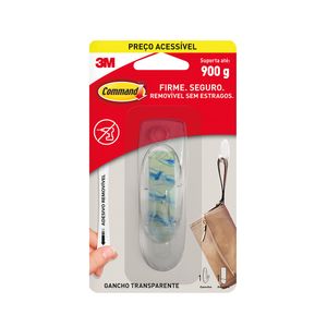 Gancho Adesivo Médio Transparente Command 3M