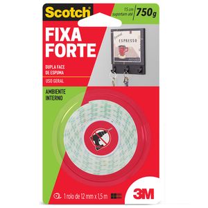 Fita Dupla Face Fixa Forte Scotch 12MMX1,5M 3M