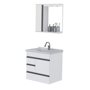 Kit Armário Suspenso C/ Lavatório e Espelho 59,5cm Branco Modena