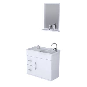 Kit Armário Suspenso C/ Lavatório e Espelho 55,5cm Branco Siena