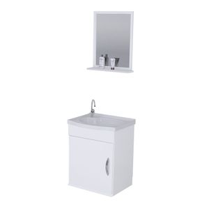 Kit Armário Suspenso C/ Lavatório e Espelho 39cm Branco Siena