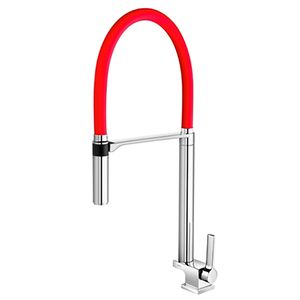 Torneira de Mesa Bica Alta Para Cozinha Doc Cromado/Vermelho Docol