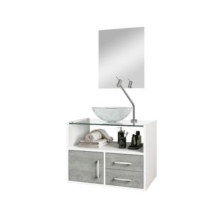 Kit Gabinete C/ Cuba e Espelho 45x60x40cm Glass Branco/Cimentício Astral Design