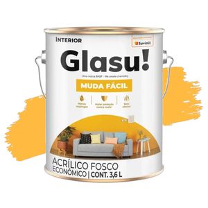 Tinta Acrílica Muda Fácil Amarelo Ouro Fosco 3,6L Glasu