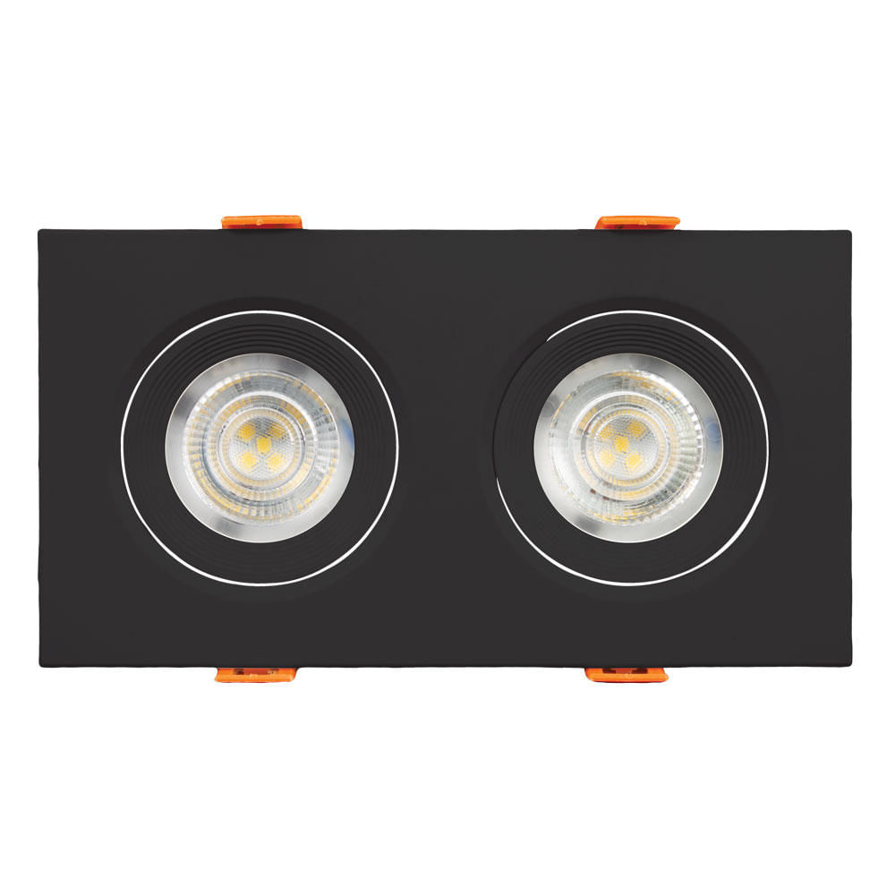 Spot Led Quadrado De Embutir Easy Duplo 10w Preto Bivolt Llum 6500k Luz Fria