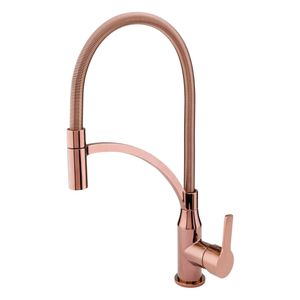 Misturador Monocomando para Cozinha Cobre Brilhante Bica Alta Móvel 360° Fani