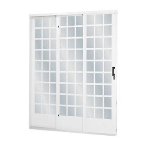Porta Correr Quadriculada 3 Folhas Direita Aço Branco  215x200x14,5Cm MGM