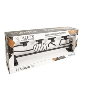 Kit Acessórios Para Banheiro Aquaplás Alpes 5 Peças Black Mate