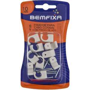 Fixador Para Cabo Coaxial 10mm Com Prego De Aço 10 Unidades Bemfixa