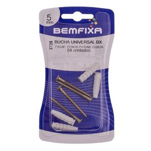 Bucha De Nylon Universal Com Parafuso Cabeça Chata 5mm Cartela Com 4 Peças Bemfixa