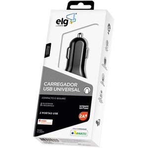 Carregador Veicular com 2 Saída USB Preto Elg