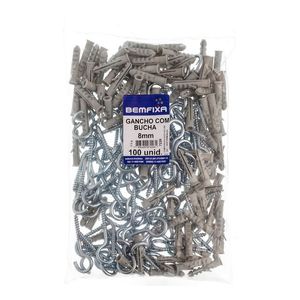 Gancho Zincado 4.4x67mm com Bucha De 8mm 100 Unidades Bemfixa