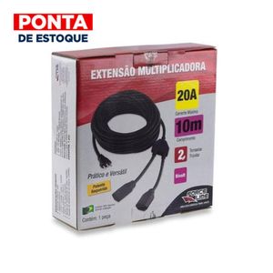 Extensão Multiplicadora Tripolar 20A 10Metros 2 Tomadas Preto Force Line