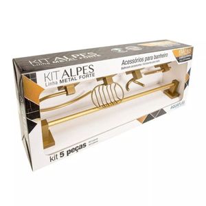 Kit Acessório para Banheiro Alpes 5 Peças Dourado Aquaplás