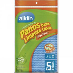 Pano Limpeza Leve Azul 33x50cm com 5 Unidades ALK-7007 Alklin