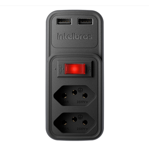 Adaptador Elétrico Preto 2 Tomadas 2 USB - EAC 202  Intelbras