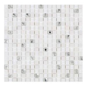 Pastilha Mesclada Vidro e Pedra Branco 30x30cm Glass Mosaic