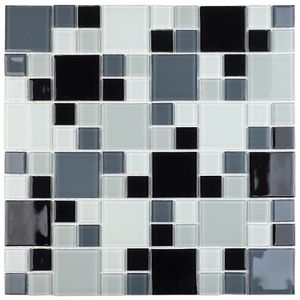 Pastilha de Vidro K2412 Branca Cinza Preta 30x30cm Glass Mosaic