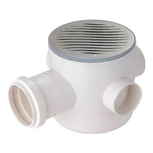 Caixa Sifonada Montada com Grelha e Porta Grelha Redondo em Inox 100x100x50mm Branca Tigre