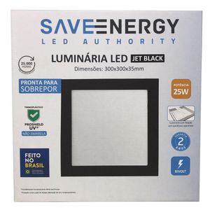 Luminária Sobrepor300x300 25w Amarela Borda Preta Save Energy