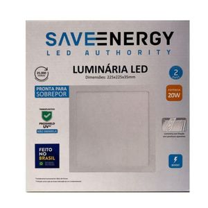 Painel Plafon Led Sobrepor 22, 5x22, 5cm 20W 5700K Branco Bivolt - Save Energy