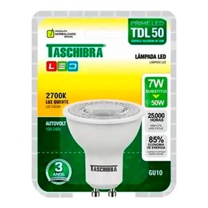 Lâmpada Led Mr16 Tdl50 40° Gu10 7w Autovolt 2700k Amarela Taschibra
