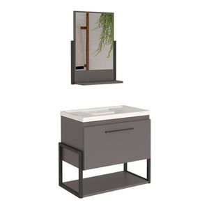 Kit Metalo Para Banheiro Com Espelho Titanio 50X60.4 MGM Móveis
