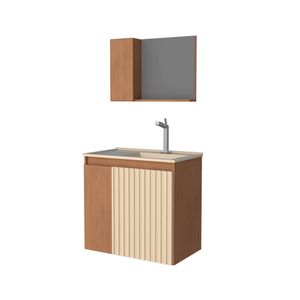 Kit Gabinete Banheiro Madeira Camomila 60cm Jequitiba/Areia Cozimax