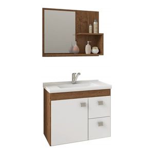 Kit Gabinete para Banheiro Hortência Amêndoa/Branco 55cm MGM MÓVEIS
