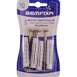 Bucha De Nylon Universal Com Parafuso Cabeça Panela 10mm Cartela Com 4 Peças Bemfixa